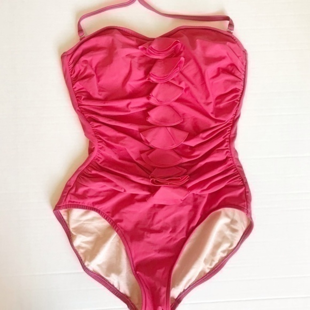 Pink Ruffle Front One Piece Swimsuit, 8